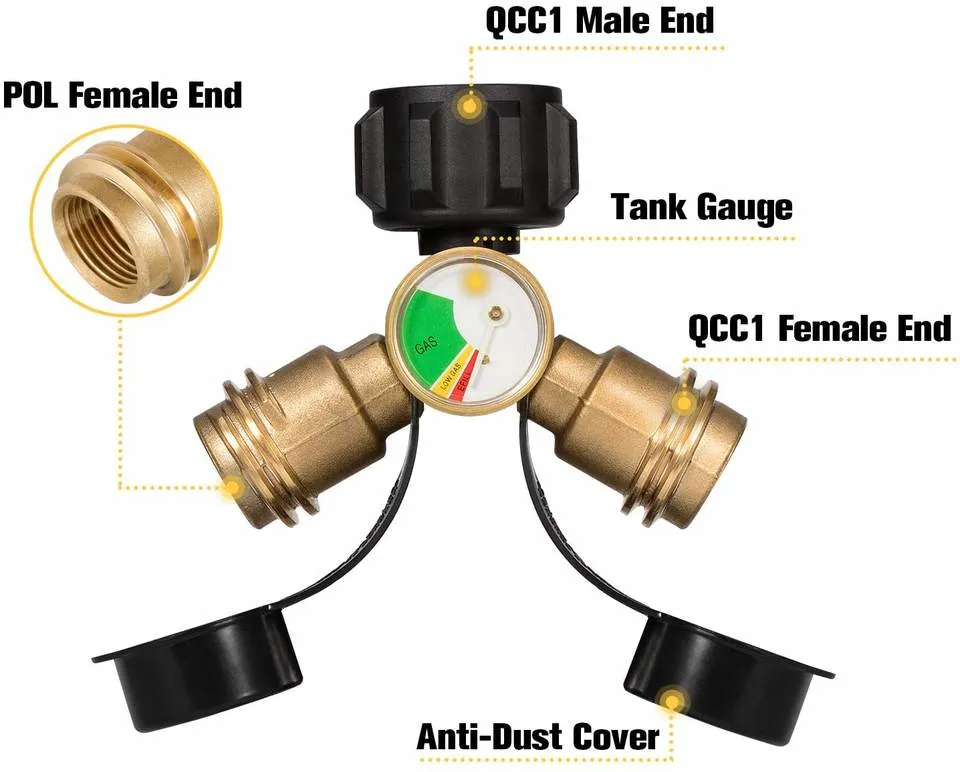 Factory Supply Attractive Price Propane Pressure Y Splitter Valve with Pressure Gauge/Gas Water Heater Parts Propane Adapter