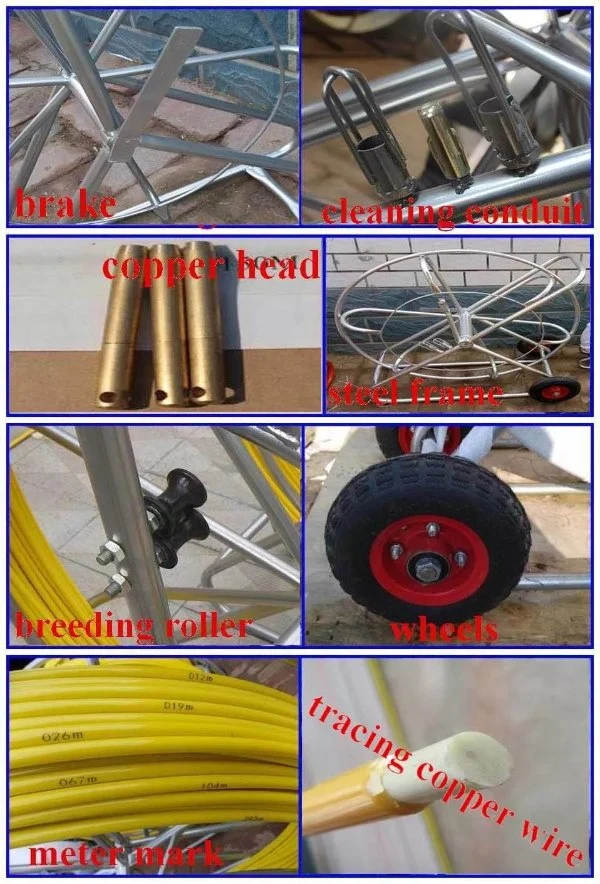 500m Fiber Guide Duct Rodder / Fiberglass Cable Push Pull Rod / 100% Natural 14mm Electric Push Rod